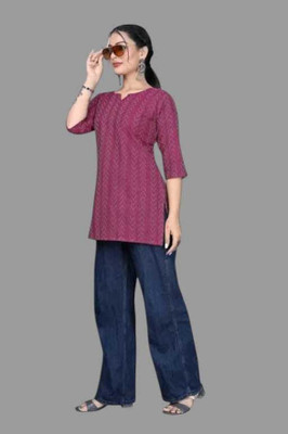 HouseOfCommon Women Printed Straight Kurta(Purple)