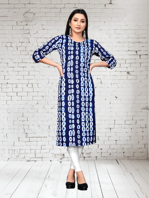 FABTOWN Women Printed Flared Kurta(Blue)