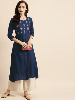 ANOUK Women Printed A-line Kurta(Blue)