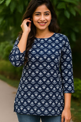 Deesu creation Women Block Print, Geometric Print, Printed Straight Kurta(Black)