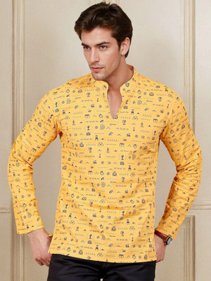 ANOUK Men Printed Straight Kurta(Yellow)