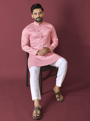 ZURIKA FASHION Men Embroidered Straight Kurta(Pink)