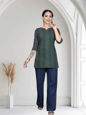Rangrasiya Creation Women Striped A-line Kurta(Green)