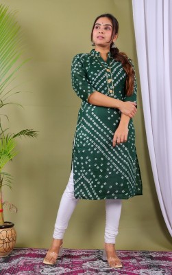 SHRIADINATH Women Bandhani Straight Kurta(Green)