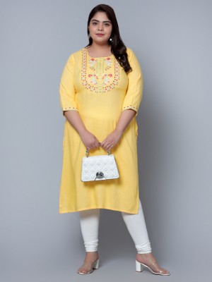 BANI WOMEN Women Embroidered Straight Kurta(Yellow)