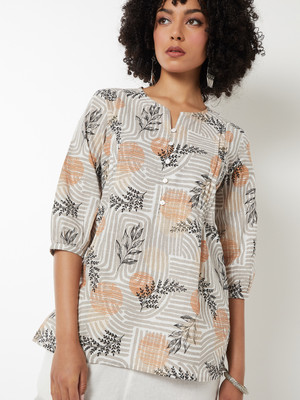 MAX Women Printed A-line Kurta(Beige, Black)