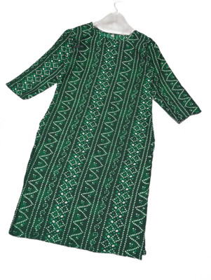 HARISH TEXTILE Women Printed Straight Kurta(Dark Green, White)