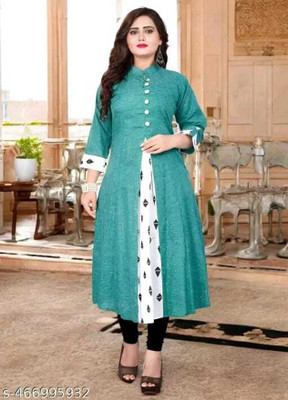 Texpa Fashion Women Printed A-line Kurta(Light Green)