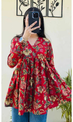 Karwasara comfortwear Women Printed Flared Kurta(Maroon)