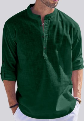 bellstone Men Solid Straight Kurta(Dark Green)