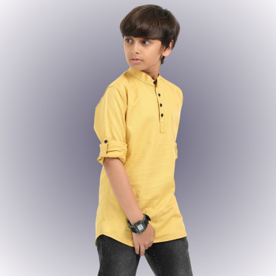 ROCKET SCIENCE Boys Solid Straight Kurta(Yellow)
