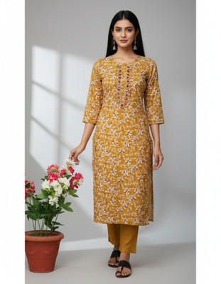 Fascino Designs Women Printed A-line Kurta(Yellow)