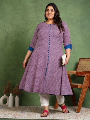 Yash Gallery Women Geometric Print A-line Kurta(Purple)