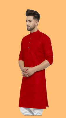 The Fashion Outlets Men Solid A-line Kurta(Red)