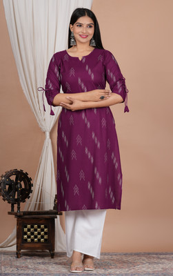 METAFAB Women Printed Straight Kurta(Purple)