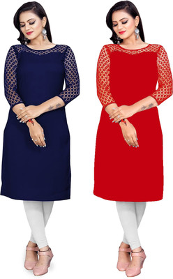 Maheshvi Women Self Design Straight Kurta(Red)