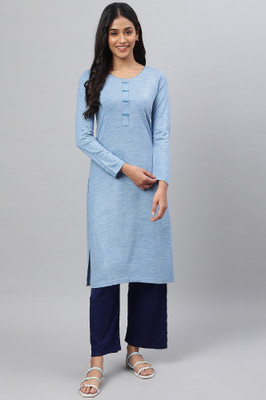 Aurelia Women Solid Straight Kurta(Blue)