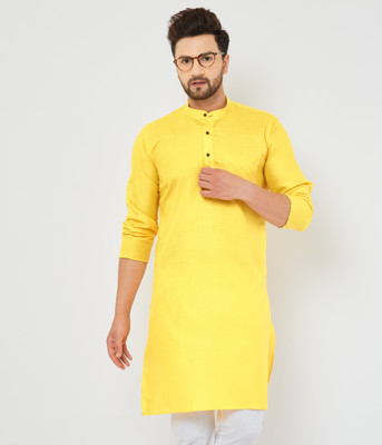 AEW DESIGNS Men Solid Straight Kurta(Yellow)
