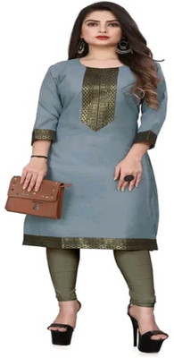 Maa Meladi Creation Women Solid Straight Kurta(Grey)