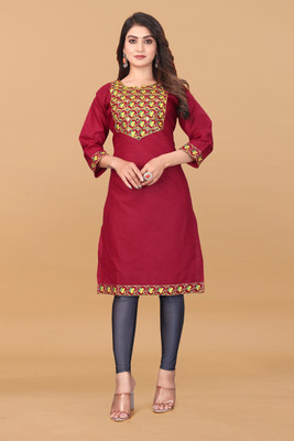 Nanu Creation Women Embroidered A-line Kurta(Maroon)