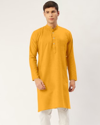 Kaashi Couture Men Solid Straight Kurta(Gold)