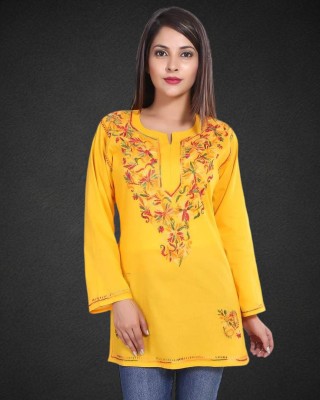 Z HOME Women Chikan Embroidery Straight Kurta(Yellow)