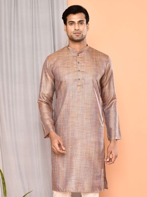Maahi Fabs Men Solid Straight Kurta(Grey)