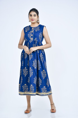Parth Collection Women Floral Print Anarkali Kurta(Light Blue)