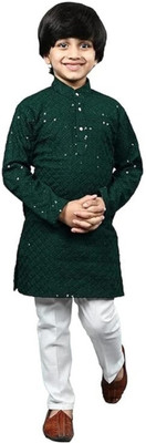 Ranidresses Boys Embroidered A-line Kurta(Green)