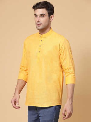 METRONAUT Men Solid Casual Yellow Shirt