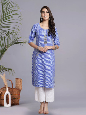 1 Stop Fashion Women Printed A-line Kurta(Dark Blue)