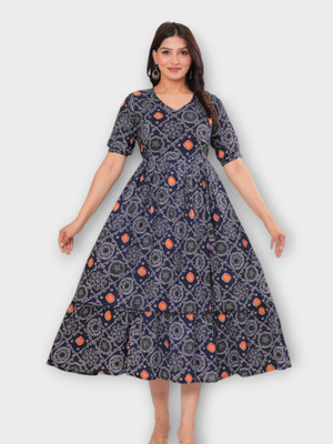 Jaipuur Trend Women Printed Gown Kurta(Grey)