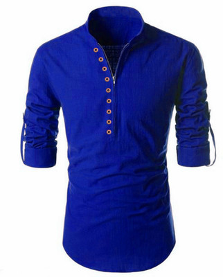 DEELMO Men Solid Straight Kurta(Dark Blue)