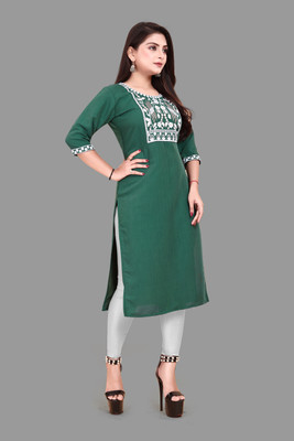 Jayshree Fab Women Embroidered A-line Kurta(Green)