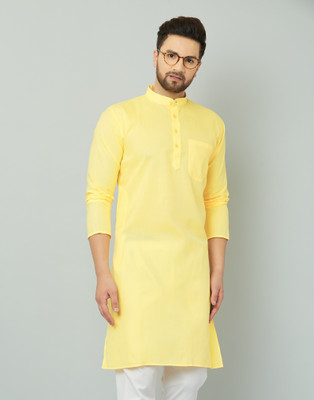 LEMONX Men Solid Straight Kurta(Yellow)
