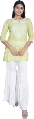 Gulkari Women Chikan Embroidery Straight Kurta(Yellow)