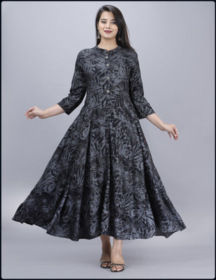 AnviTextile Women Printed Anarkali Kurta(Black)