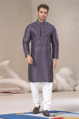 Svatantra Men Printed Straight Kurta(Grey)