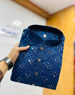 Balaji Creation Men Embellished Straight Kurta(Blue)