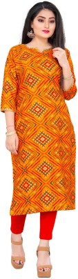 Wow Fab Women Bandhani Straight Kurta(Yellow)