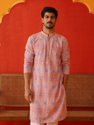 Jompers Men Self Design Straight Kurta(Multicolor)