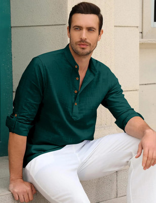 ZIRPIX Men Solid Straight Kurta(Green)