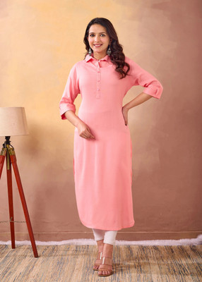 NEEYAMI Women Solid Straight Kurta(Pink)
