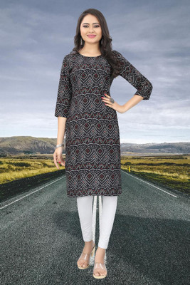 HARISH TEXTILE Women Printed Straight Kurta(Black)