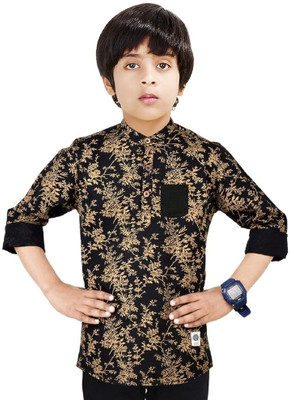 MADE IN THE SHADE Boys Printed Straight Kurta(Black, Yellow)