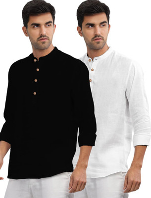 LENIA Men Solid A-line Kurta(White)