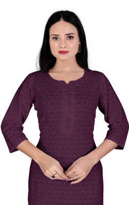 Sarvam Women Chikan Embroidery Straight Kurta(Purple)