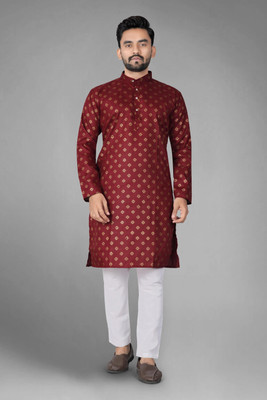 DHASU TRENDZ Men Printed Straight Kurta(Maroon)