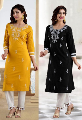 SISTO Women Chikan Embroidery A-line Kurta(Multicolor)