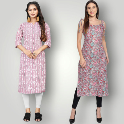 KALLAXI Women Self Design Straight Kurta(Multicolor)
